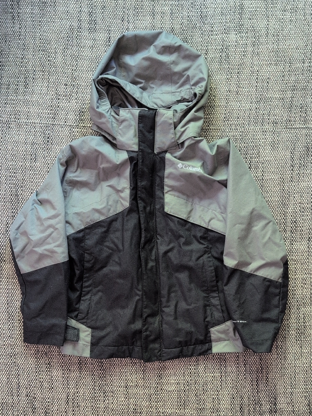 Columbia Kids Two-Tone Gray and Black Hooded Rain Jacket